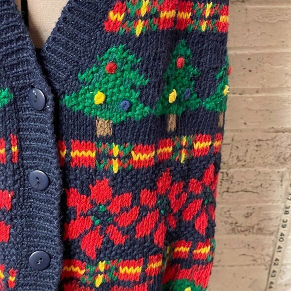 Westbound Christmas Blue Red Poinsetta Candy Cane Wreath Knitted Sweater Vest XL - Picture 3 of 9